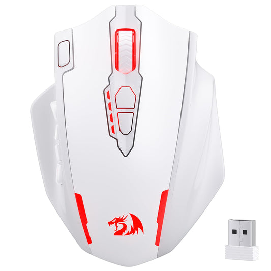 Redragon M913 MAX Wireless Gaming Mouse  26000 DPI MMO Optical Mouse with 16 Programmable Buttons  BT & 2.4G Wireless  Software Supports DIY Keybinds  White