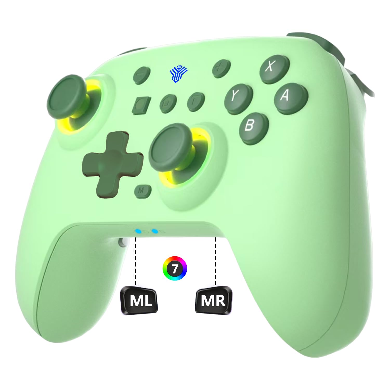 SZYUYU Switch Controller for Switch 2 Switch Pro Controller for Switch/OLED/Lite/PC with 7 Colors LED Light/3-level TURBO Adjustable 4-Speed Dual Vibration Support Wake Up and Gyro Axis Motion