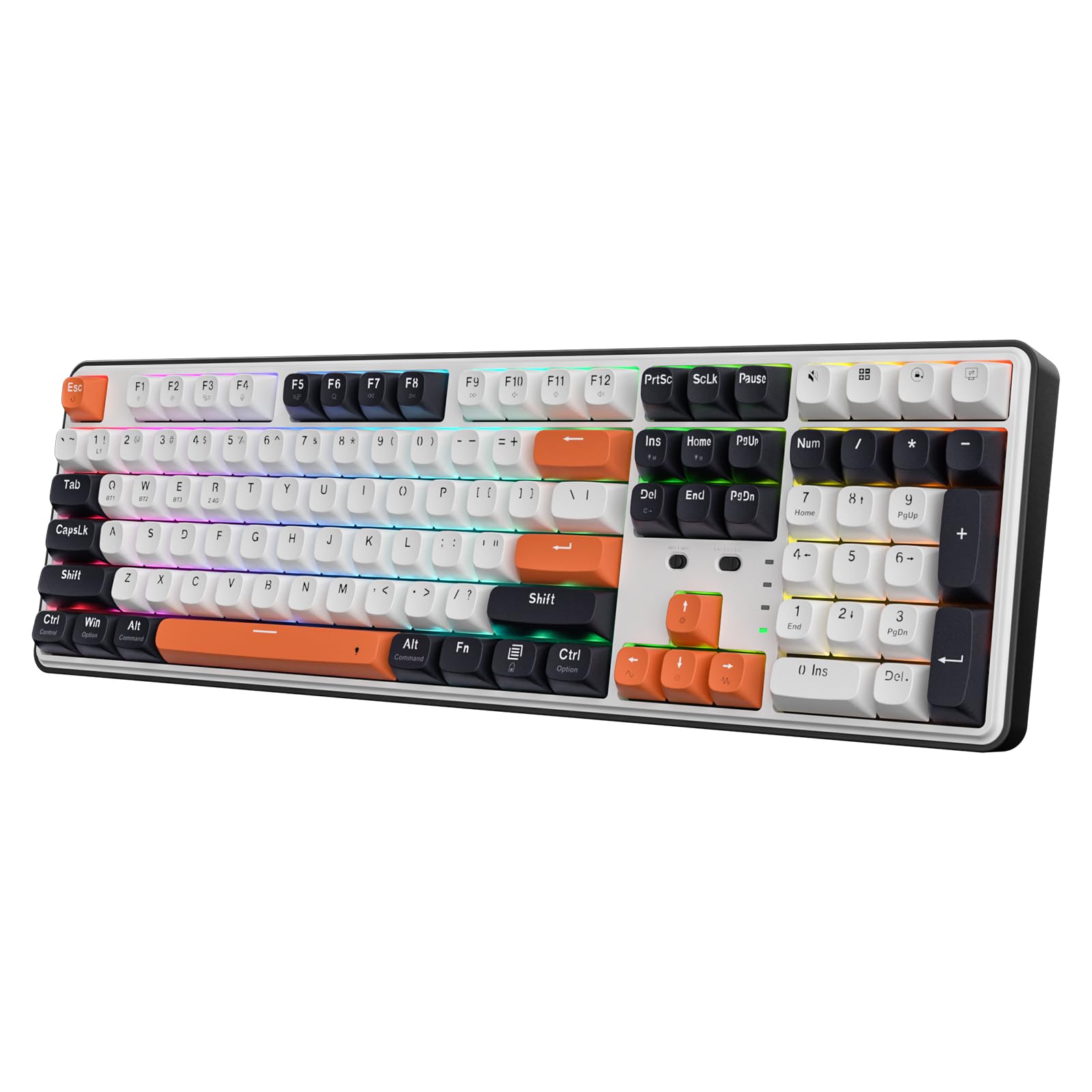 Redragon K689 PRO Wireless RGB Mechanical Keyboard - 108 Keys, Hot-swappable, Round PBT Keycaps, Black Tangerine