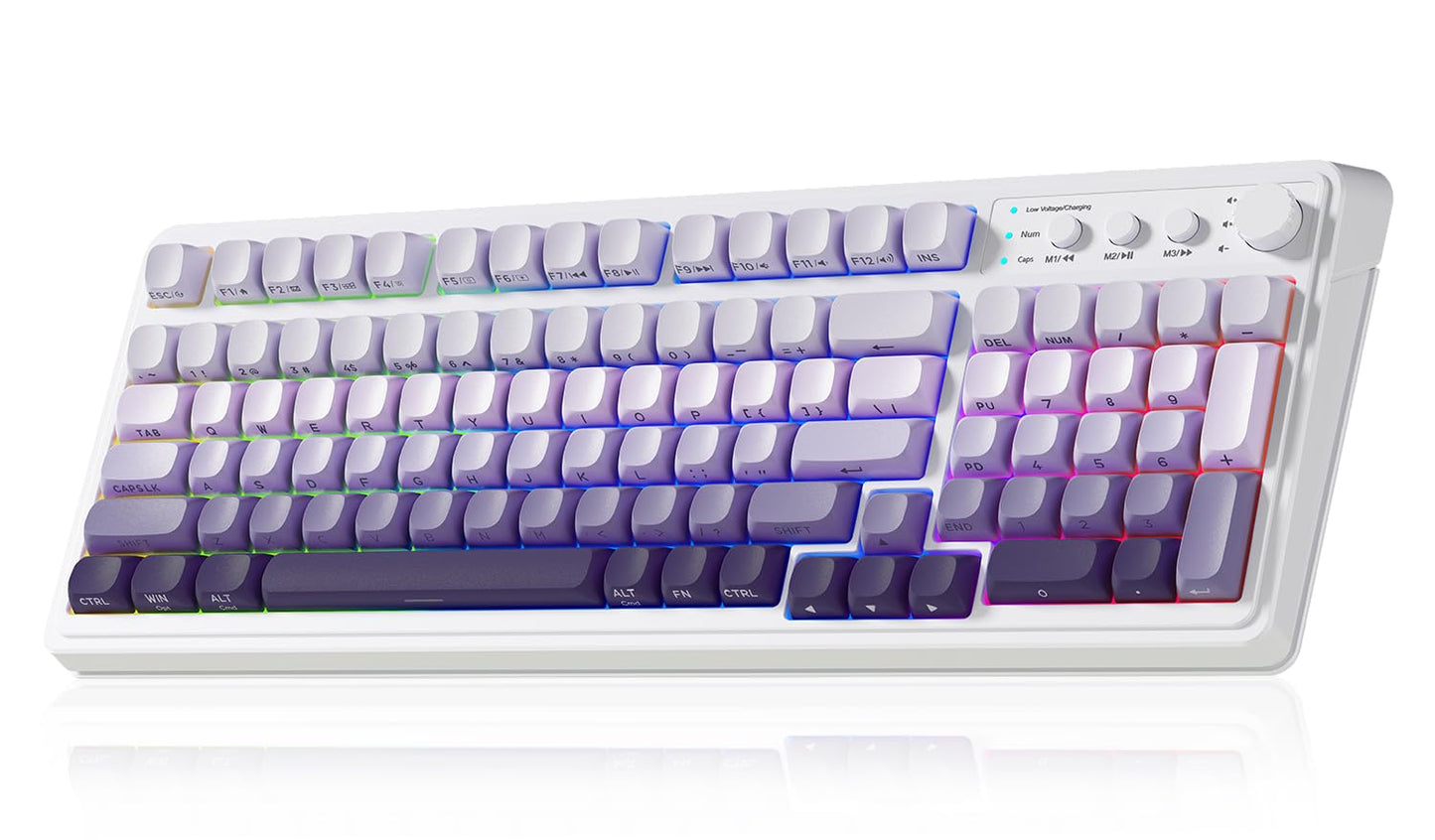 AULA S99 Wireless Keyboard  Tri-Mode Bluetooth/2.4GHz/USB-C Cute Creamy Gaming Keyboard with Number Pad RGB Backlit  Media Knob Custom Computer Keyboards for MAC Xbox PC Gamer - Gradient Purple