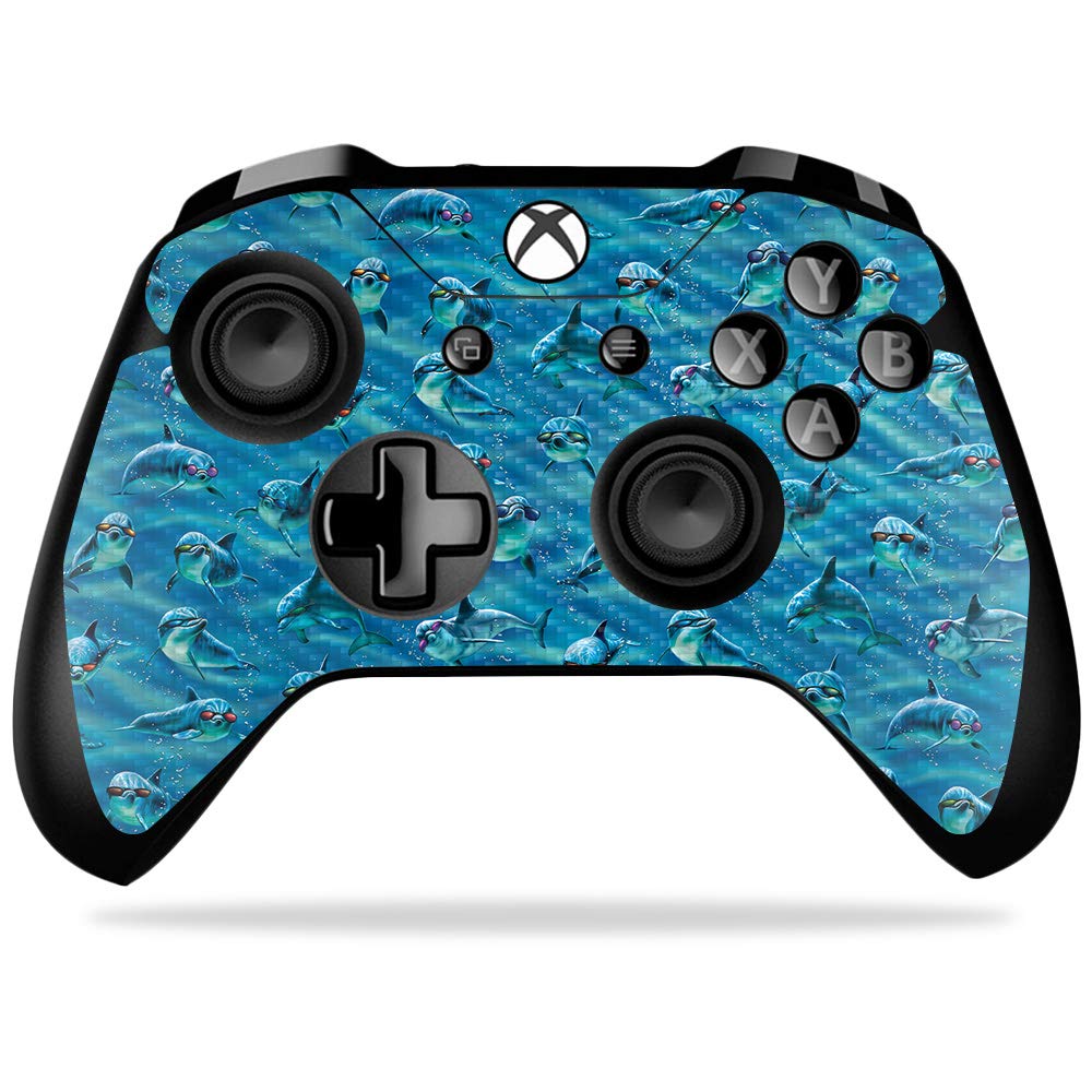 MightySkins Carbon Fiber Skin for Microsoft Xbox One X Controller - Dolphin Gang | Protective  Durable Textured Carbon Fiber Finish | Easy to Apply  Remove  and Change Styles | Made in The USA