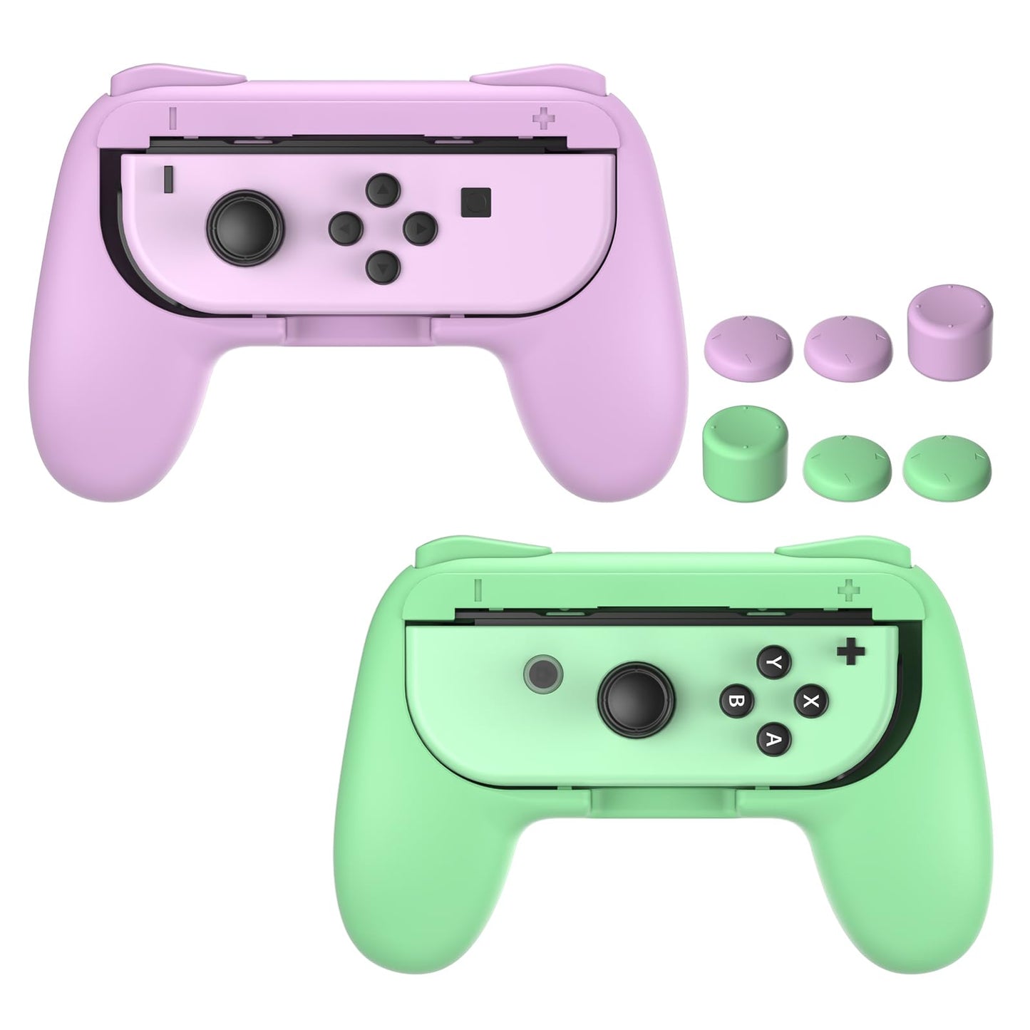 FASTSNAIL Grips Compatible with Nintendo Switch for Joy Con & OLED Model for Joycon  Wear-Resistant Handle Kit Compatible with Joy Cons Controllers  2 Pack (Purple and Green)