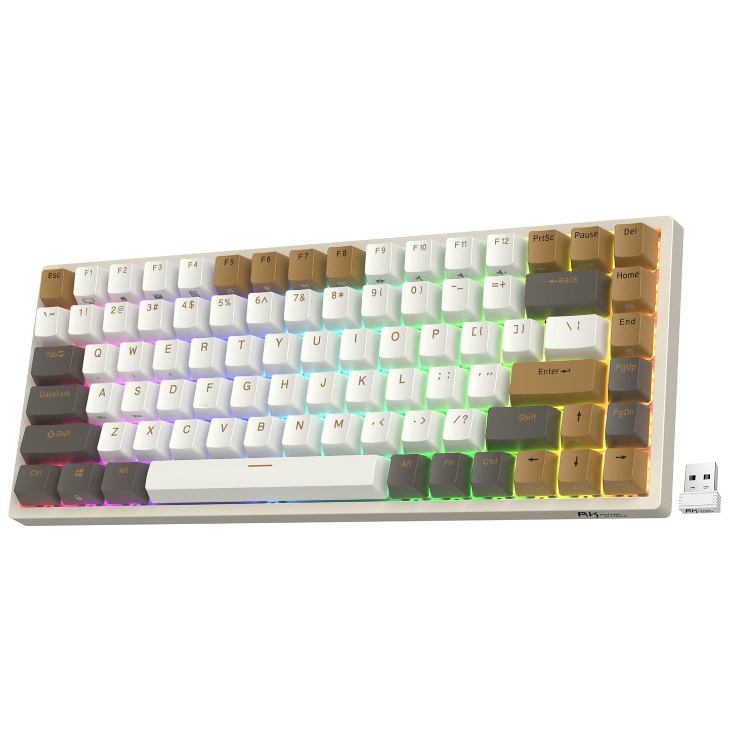 RK ROYAL KLUDGE RK84 RGB Limited Ed  75% Triple Mode BT5.0/2.4G/USB-C Hot Swappable Mechanical Keyboard  84 Keys Wireless Gaming Keyboard  RK Yellow Switch  Macchiato White