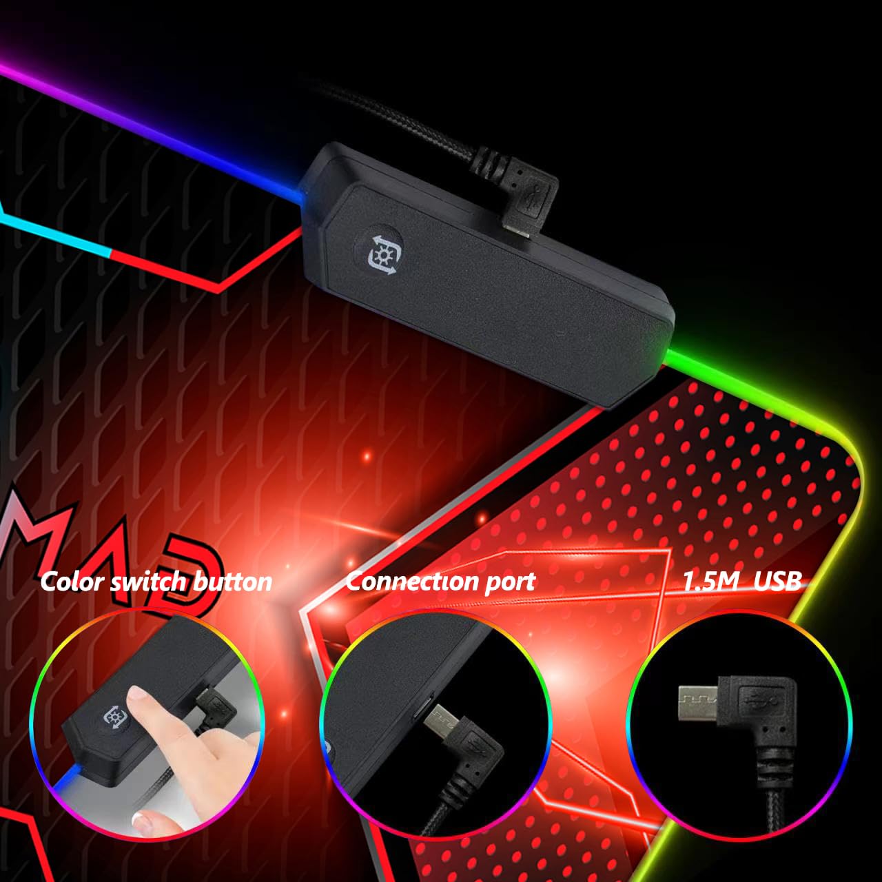 DINKY RGB Gaming Mouse Pad - Large XL 35.4x15.7 inches, 14 Lighting Modes, Water Resistant, Sky04 Color, Model DK-RGB-90-005