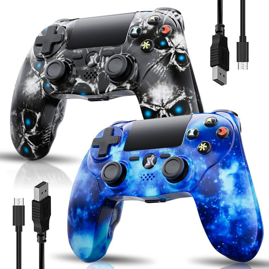 CHENGDAO Wireless PS4 Controller 2 Pack - Black & Blue, 6-Axis Motion Sensor, Double Vibration, Touch Pad, Speaker & 3.5mm Audio Jack