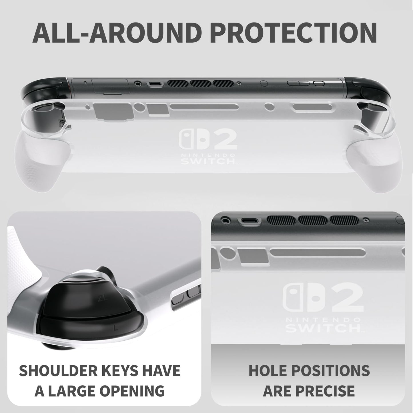 COIORVIS Grip Case for Nintendo Switch 2 - Ergonomic TPU Shell, White and Grey