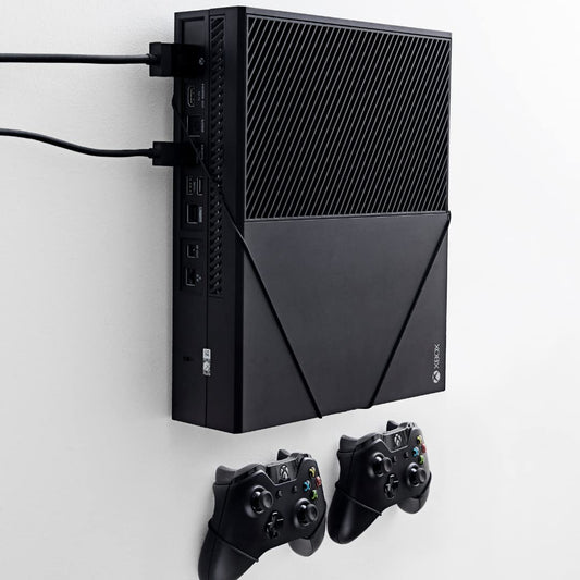 Xbox One Original Wall Mount Solution by FLOATING GRIP - Mounting Kit for Game Consoles - Effective Ventilation  Easy-to-Install System (Bundle: Fits Xbox One Original + 2X Controllers  Black)