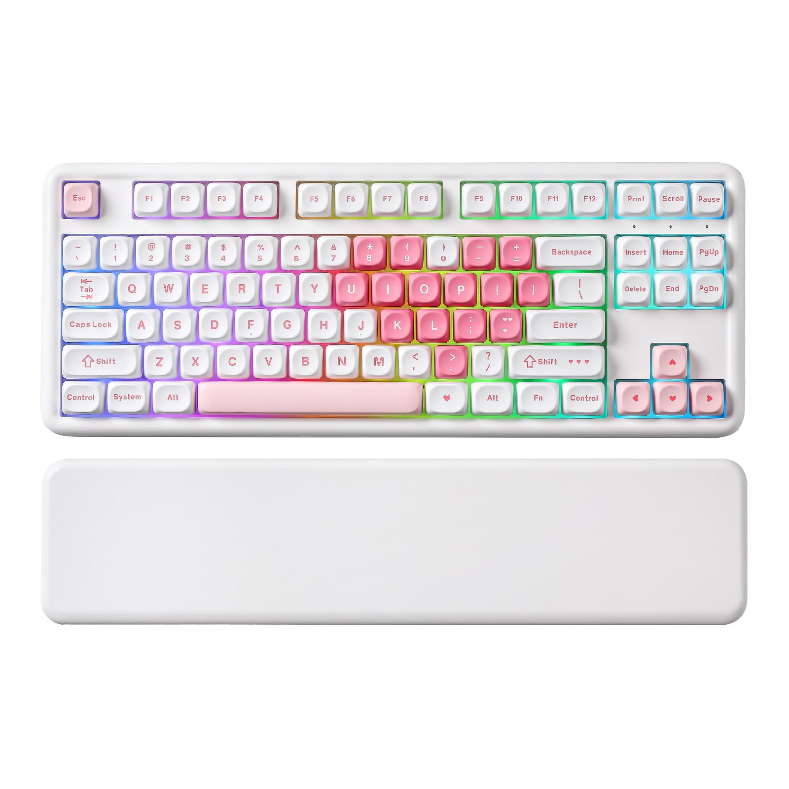 YUNZII B87 Wireless Mechanical Keyboard QMK/VIA Programmable TKL Layout 87 Keys BT/2.4G/USB-C Hot Swap Gasket Mount RGB Backlit Gaming with Wrist Rest for Win/Mac (White Heart  Cocoa Cream V2)