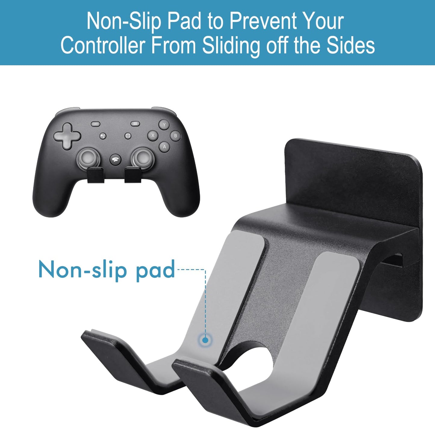 GEVO Controller Holder Wall Mount (2 Pack) - Metal Stand for Xbox, PS5, Switch - Black, Model HK-01 with 3M Adhesive