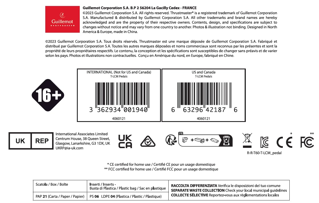 THRUSTMASTER T-LCM Loadcell Pedal Set for PS5/PS4/Xbox Series X|S/PC - Black, Model 4060121