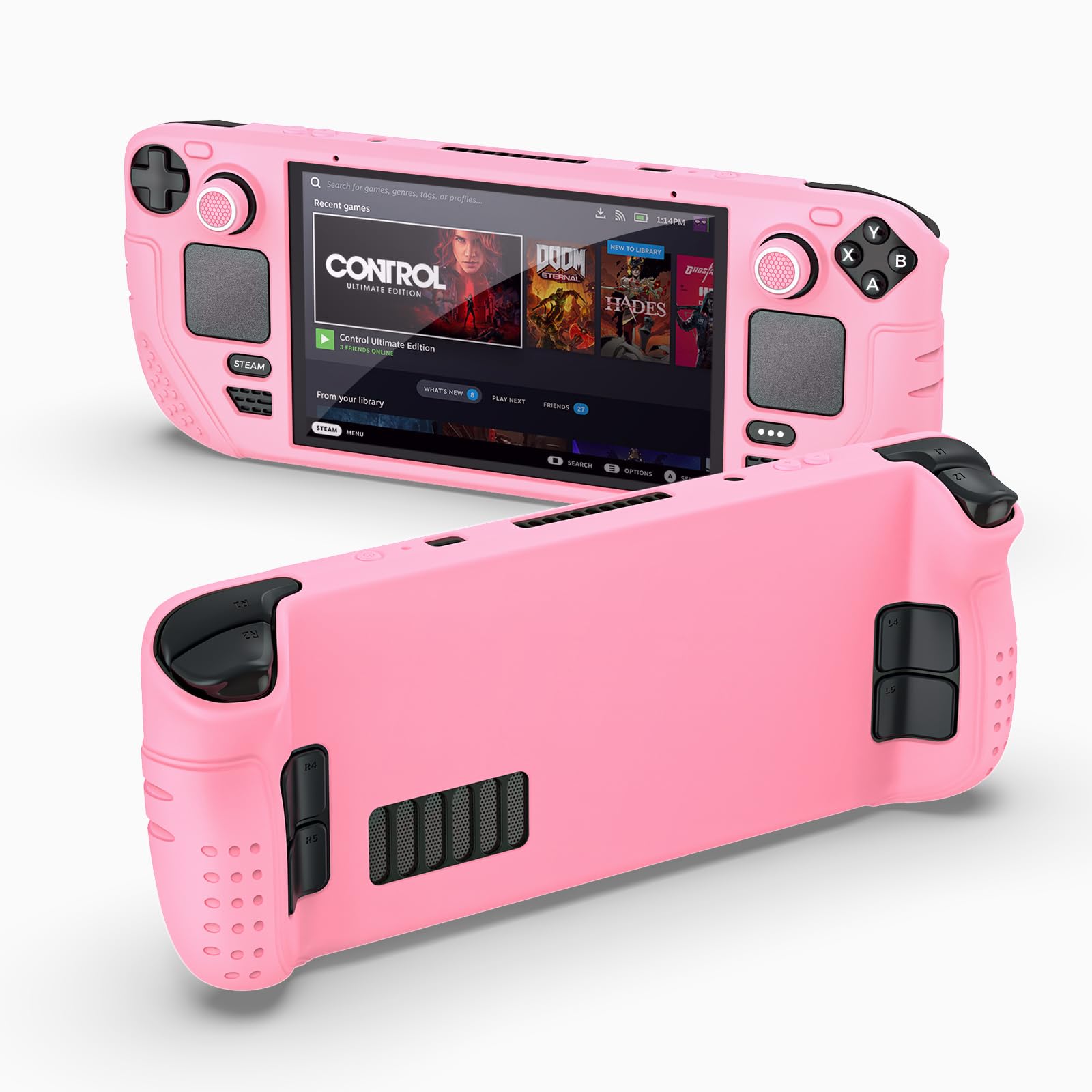 IINE Protective Silicone Case for Steam Deck, 9-in-1 Anti-Scratch Cover, Pink, Model L748