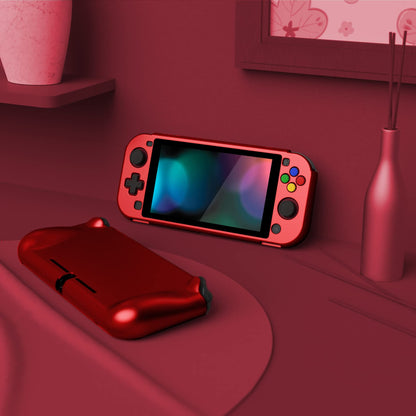 PlayVital ZealProtect Case for Nintendo Switch Lite - Hard Shell, Ergonomic Grip, Screen Protector, Thumb & Button Caps - Scarlet Red