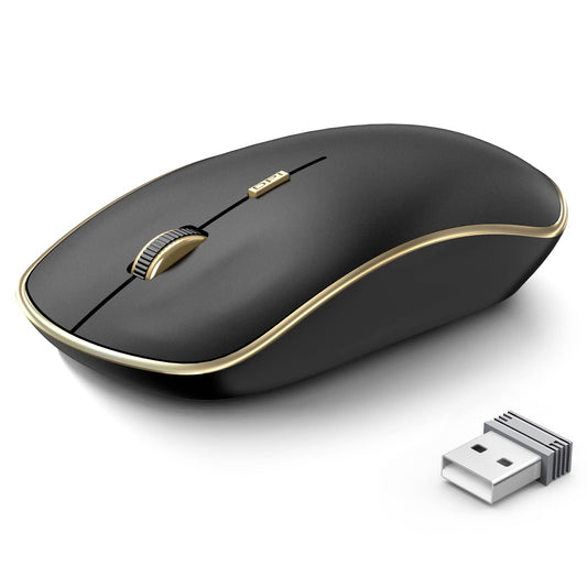 JOYACCESS Wireless Mouse JMS102BG, Portable 5 DPI Levels, Black Gold, USB for Desktop, Notebook, MacBook, Chromebook, PC