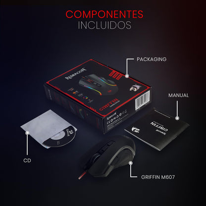 Redragon M602 Gaming Mouse - Ergonomic Wired RGB, 7200 DPI, 9 Programmable Buttons, Black