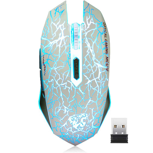 VEGCOO C10 Wireless Gaming Mouse  Rechargeable Gaming Mouse  Silent Optical Mice with 2.4G USB Receiver  3 Ajustable DPI  7 Colorful LED Lights for Gamer (White)