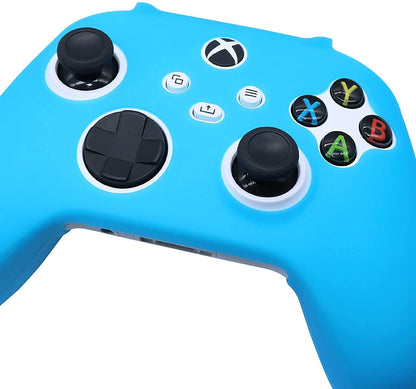 HLRAO Blue Silicone Cover for Xbox Series X/S Controller - Glow in the Dark, Anti-Slip, Soft Rubber Case + 8 Thumb Grips & 2 Cat Paw Caps