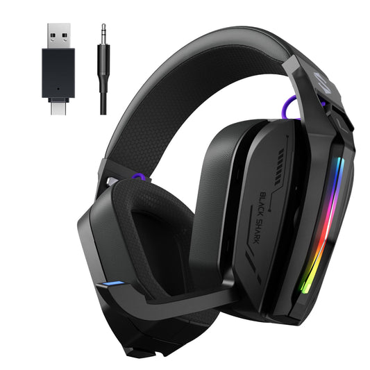 Black Shark Wireless Gaming Headset  Bluetooth 6.0 Gaming Headphones with USB and Type-c Connector  7.1 Surround Sound for PC  PS5  PS4  Noise Canceling Microphone & 40H Battery  Goblin X8 (Black)