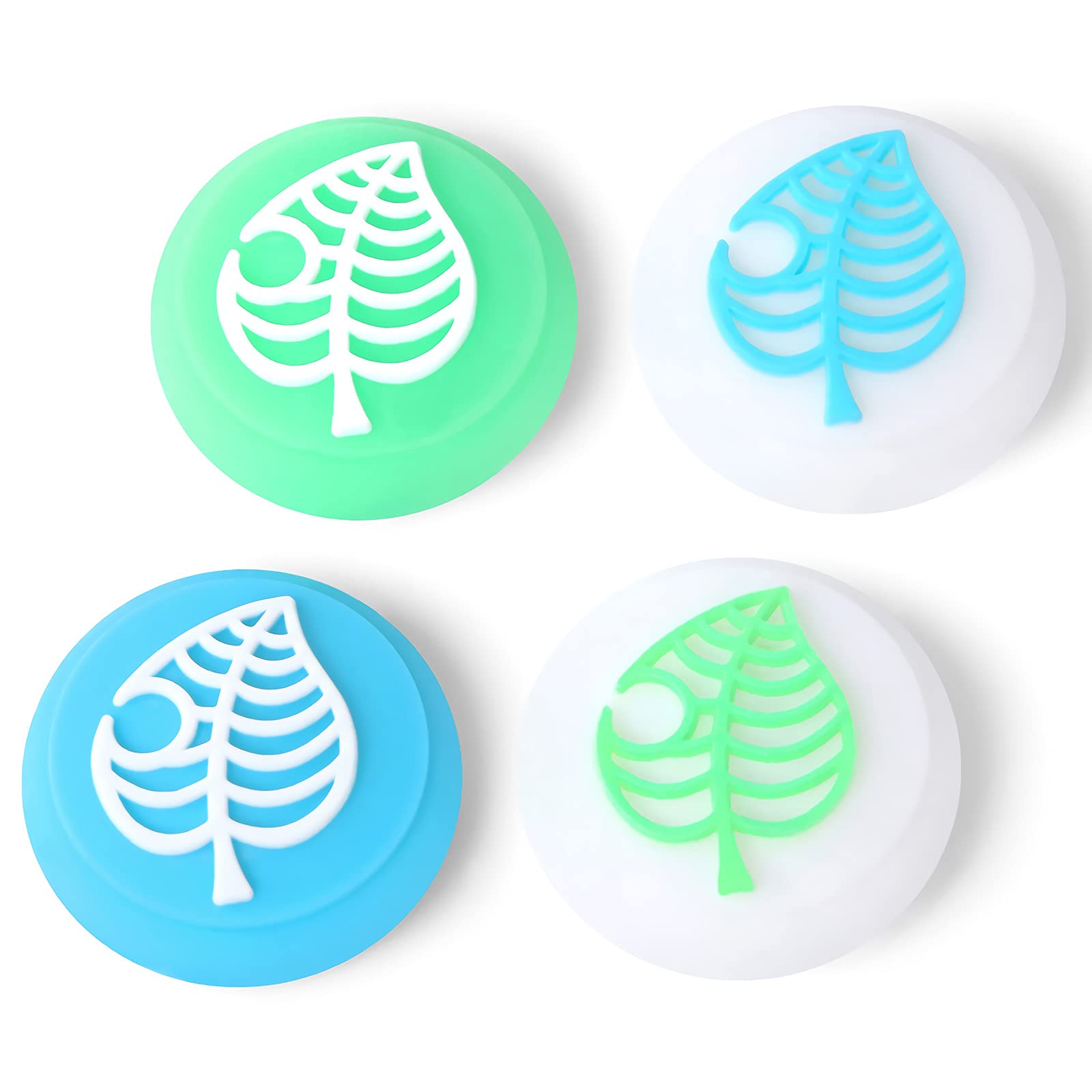 Tscope Cute Thumb Grip Caps for Nintendo Switch/Lite/OLED Controller  for Animal Crossing Kawaii Leaf Joystick Analog Soft Silicone Button Stick Covers for NS Joy Cons (Blue&Green Leaf)