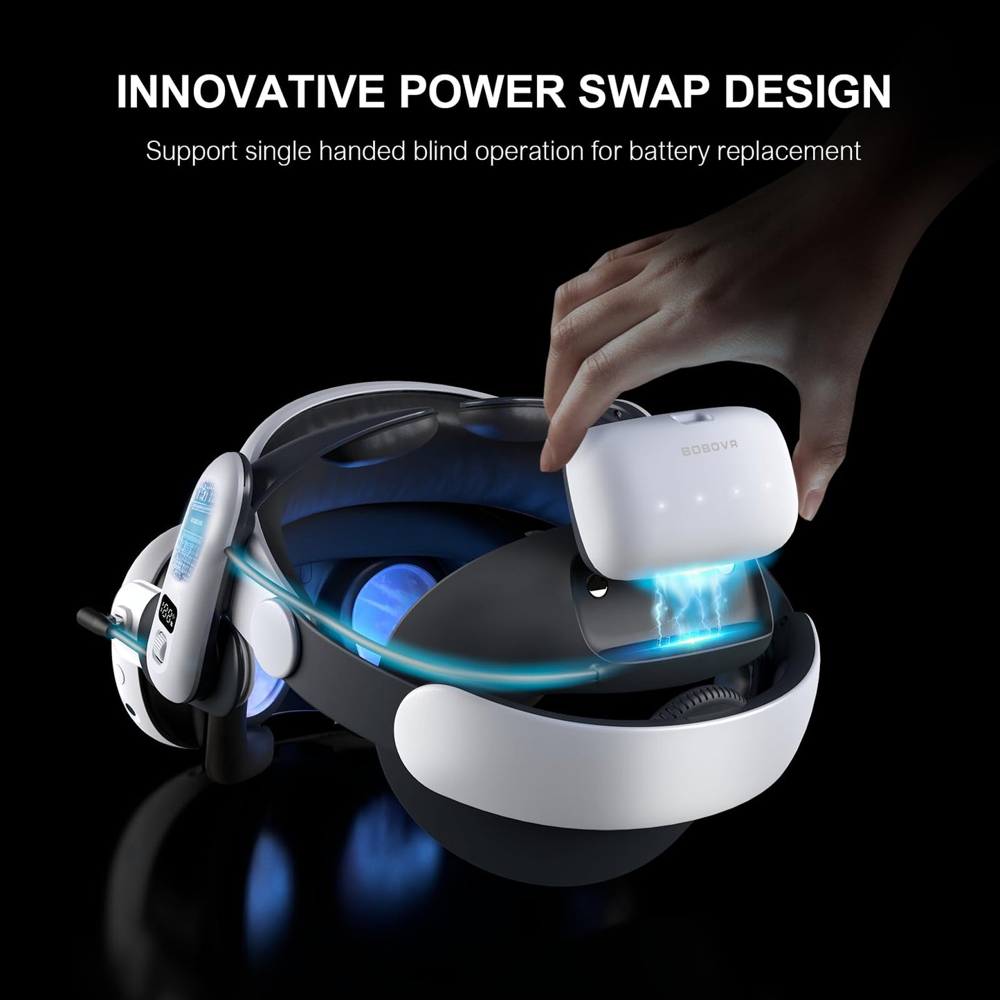 BOBOVR S3 Pro Battery Strap with Air Cooling & 10000mAh Hot-Swappable Battery for Meta Quest 3 - White