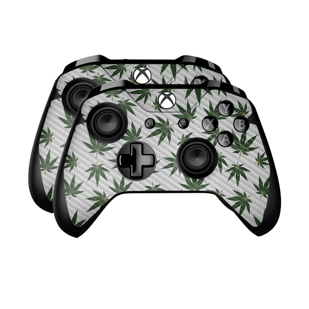 Carbon Fiber Skin Compatible with Microsoft Xbox One Controller (2 Pack) - Pot Leaves Green - Premium 3M Vinyl Protective Wrap Decal Cover - Easy to Apply | Crafted in The USA by MightySkins