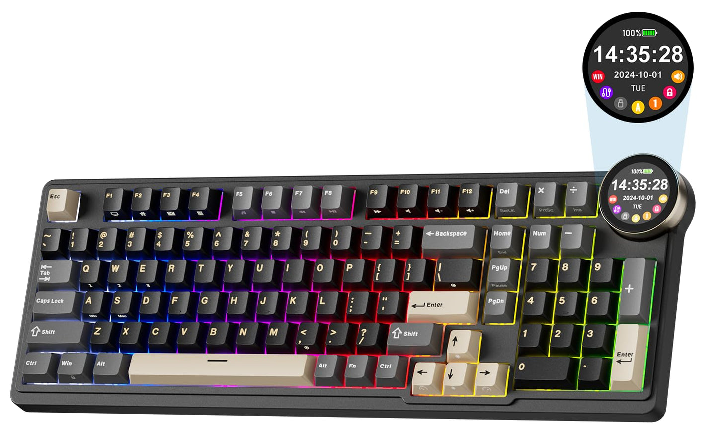 RK ROYAL KLUDGE N99 Wireless Mechanical Keyboard with Screen & Knob  BT/2.4G/USB-C  96% Hot Swappable Custom Keyboard  Pre-lubed Linear Switches  Gasket Mount  RGB Gaming Keyboards