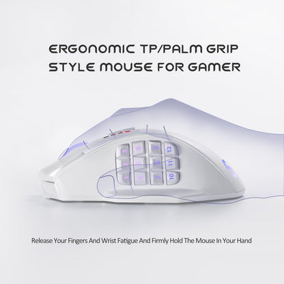 UtechSmart Venus Pro Wireless MMO Gaming Mouse, 16,000 DPI, Ergonomic, 16 Programmable Buttons, White, Model US-D16000-WGM