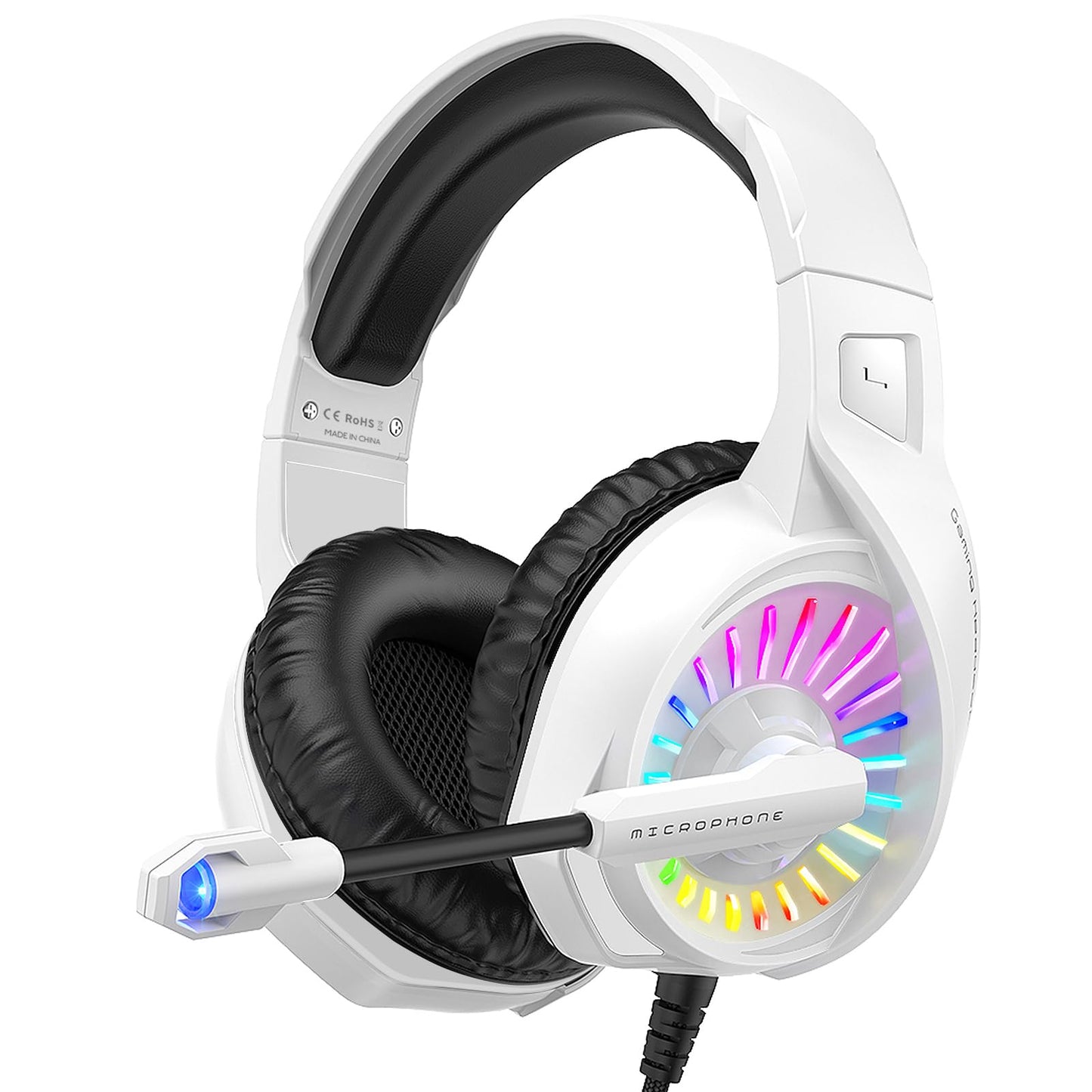 ZIUMIER Z20 White Gaming Headset for PC PS4 PS5 Xbox One Xbox Series S/X  Wired Over-Ear Headphone with Noise Canceling Microphone  RGB LED Light  Bass Surround Sound