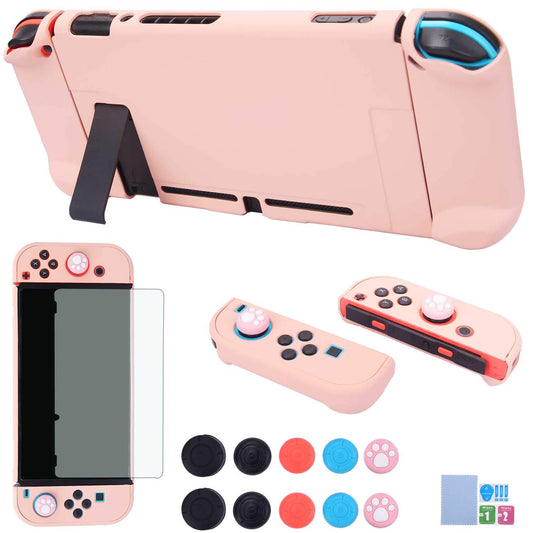 Dockable Case for Nintendo Switch - COMCOOL 3 in 1 Protective Cover Case for Nintendo Switch and Joy-Con Controller with Screen Protector and Thumb grips - Pink