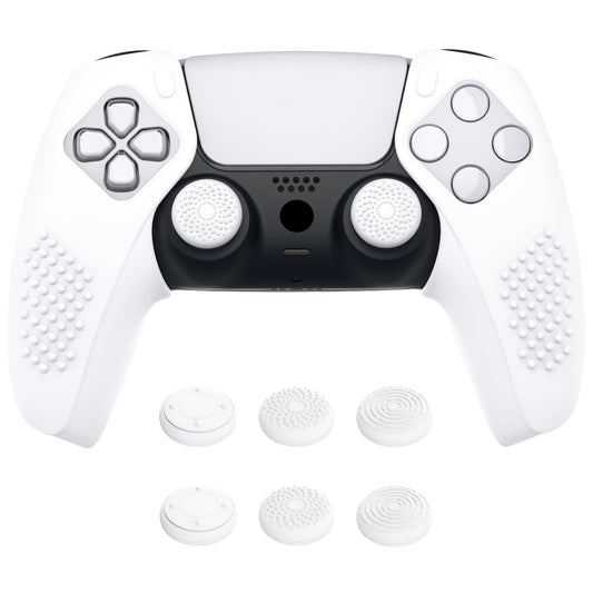 PlayVital 3D Studded Edition Ergonomic Soft Controller Silicone Case Grips for ps5 Compatible with Charging Station Rubber Protector Skins with Thumbstick Caps for ps5 Controller - White