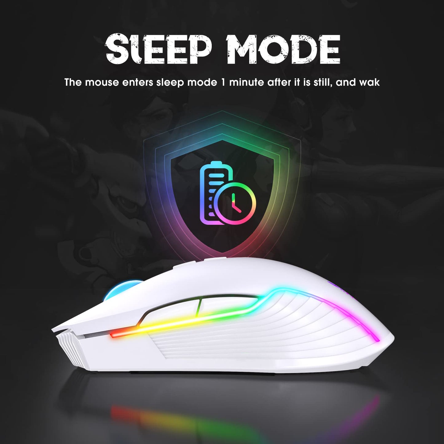 PHNIXGAM Wireless Gaming Mouse - Ergonomic RGB, 3600 DPI, 7 Buttons, White