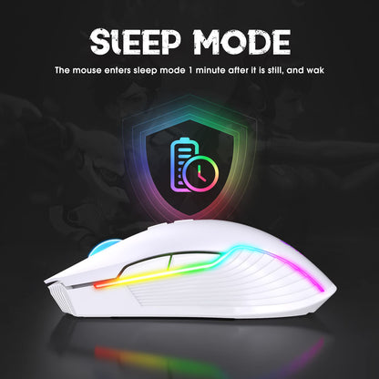 PHNIXGAM Wireless Gaming Mouse - Ergonomic RGB, 3600 DPI, 7 Buttons, White