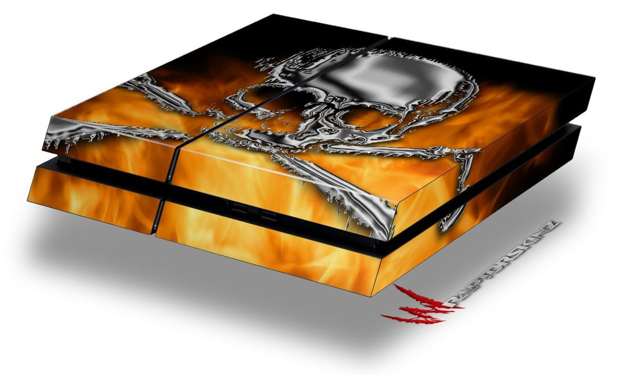 Chrome Skull on Fire - Decal Style Skin fits original PS4 Gaming Console
