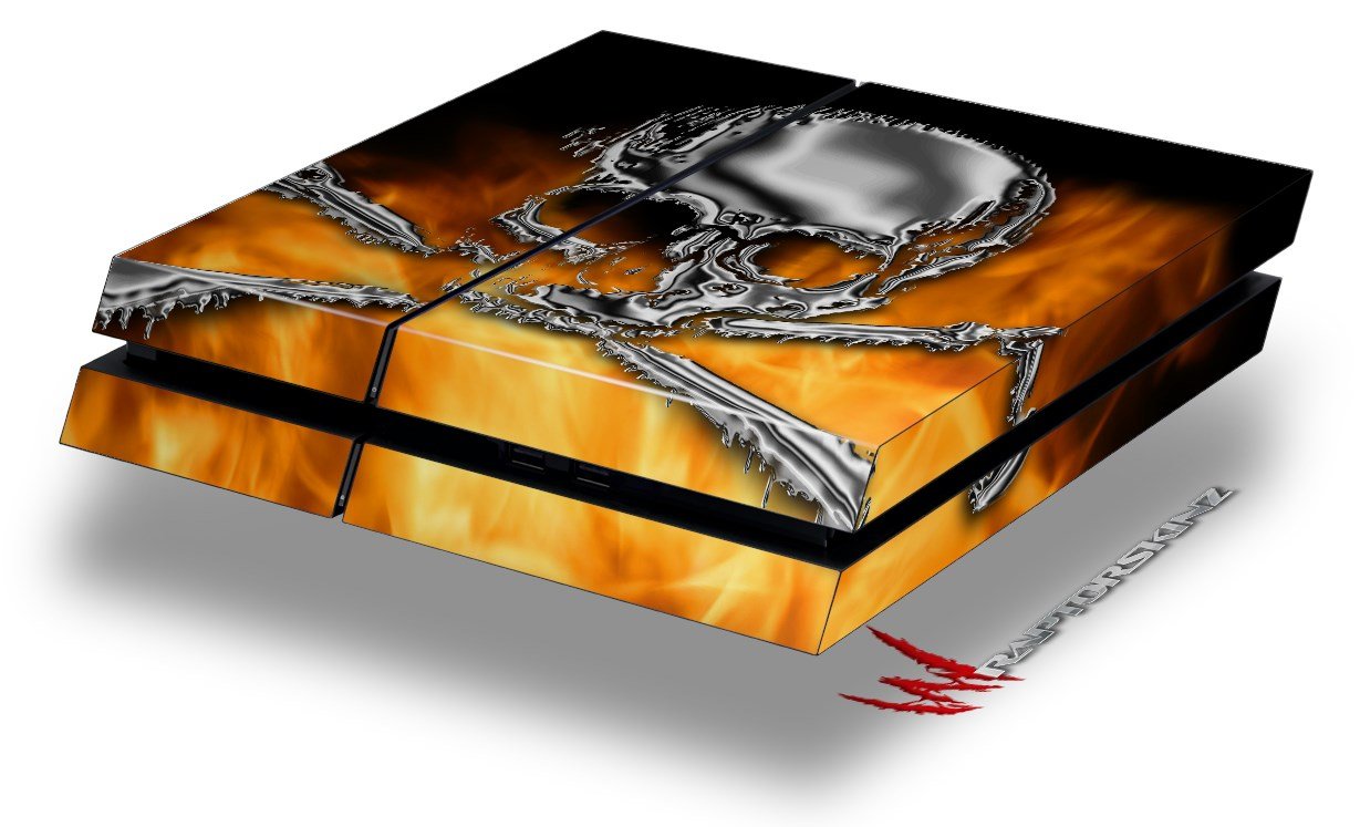 Chrome Skull on Fire - Decal Style Skin fits original PS4 Gaming Console