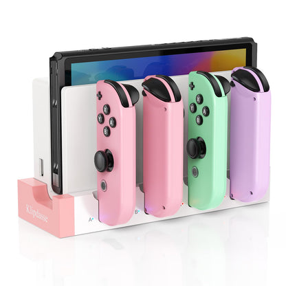 Klipdasse Charging Dock for Nintendo Switch & OLED, Pink-White, Charges 4 Joy-con Handles, Includes Indicator Light