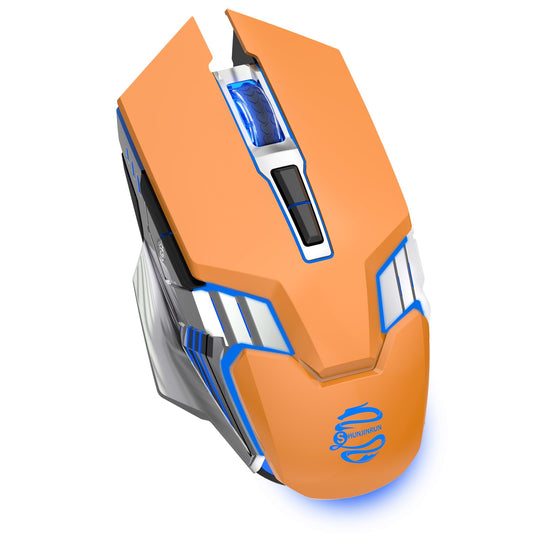SHUNJINRUN Wireless Gaming Mouse, 2400 DPI, RGB Backlit, Rechargeable, Orange