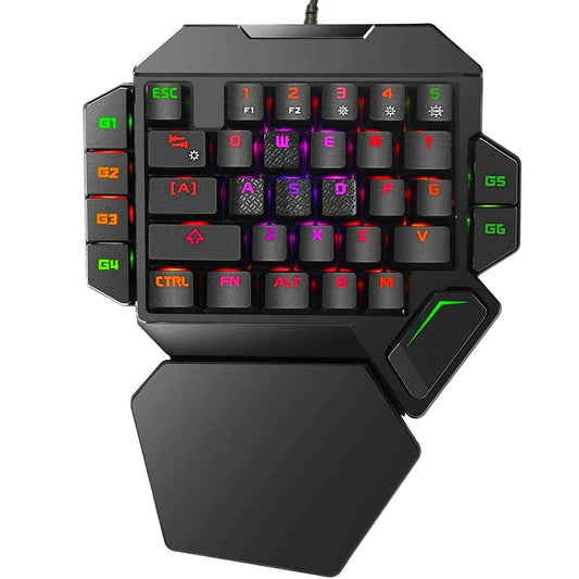 Cakce RGB One-Handed Mechanical Gaming Keyboard - Colorful Backlit, USB Wired, with Wrist Rest, Black