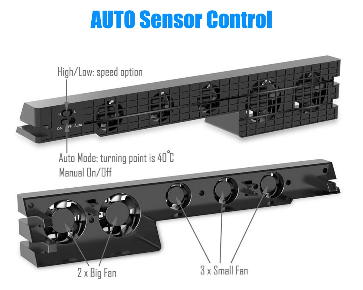 ElecGear PS4 Pro Cooling Fan with Automatic Temperature Sensor & 5-Port USB 3.0 Hub - Model TP4-894US