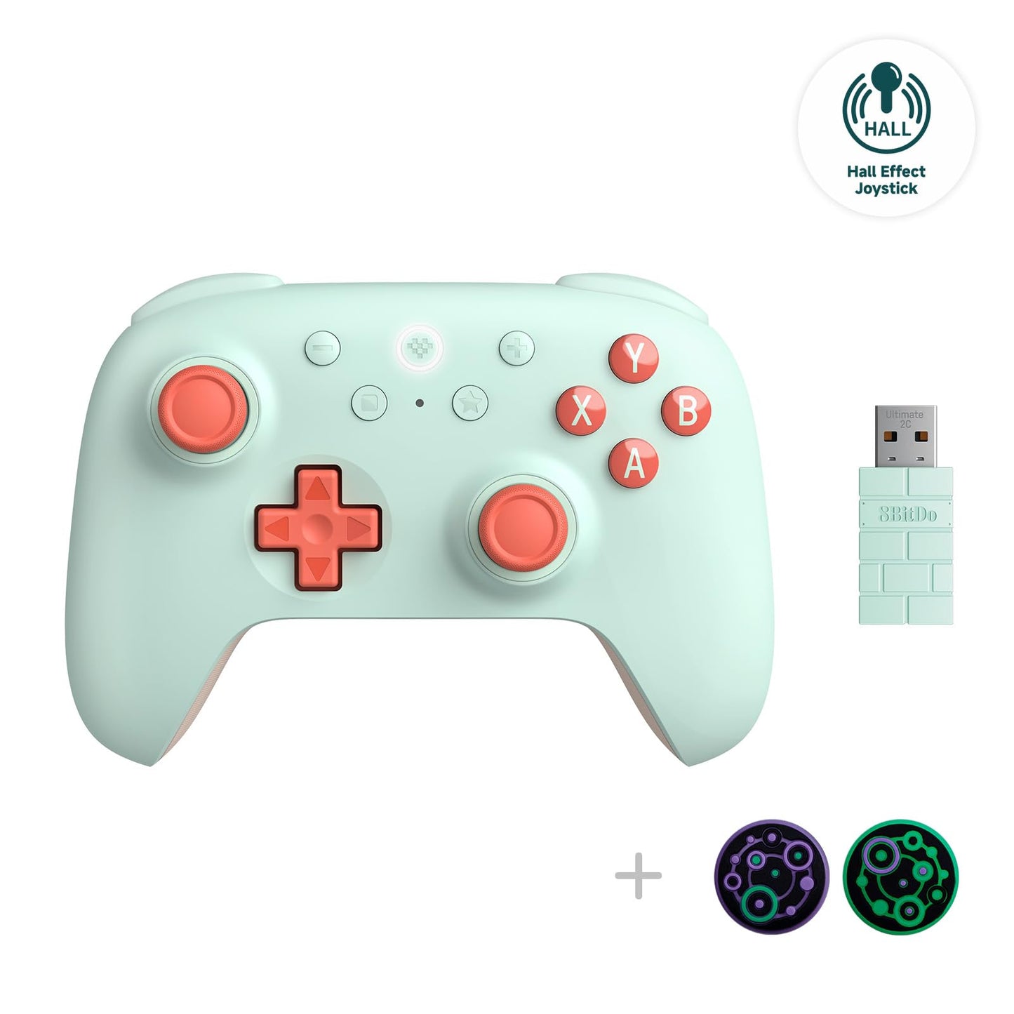 8Bitdo Ultimate 2C Hall Effect Joysticks and Hall Triggers Wireless Controller for Windows PC and Android  with Remappable L4/R4 Bumpers  Turbo function & Rumble vibration (Mint)