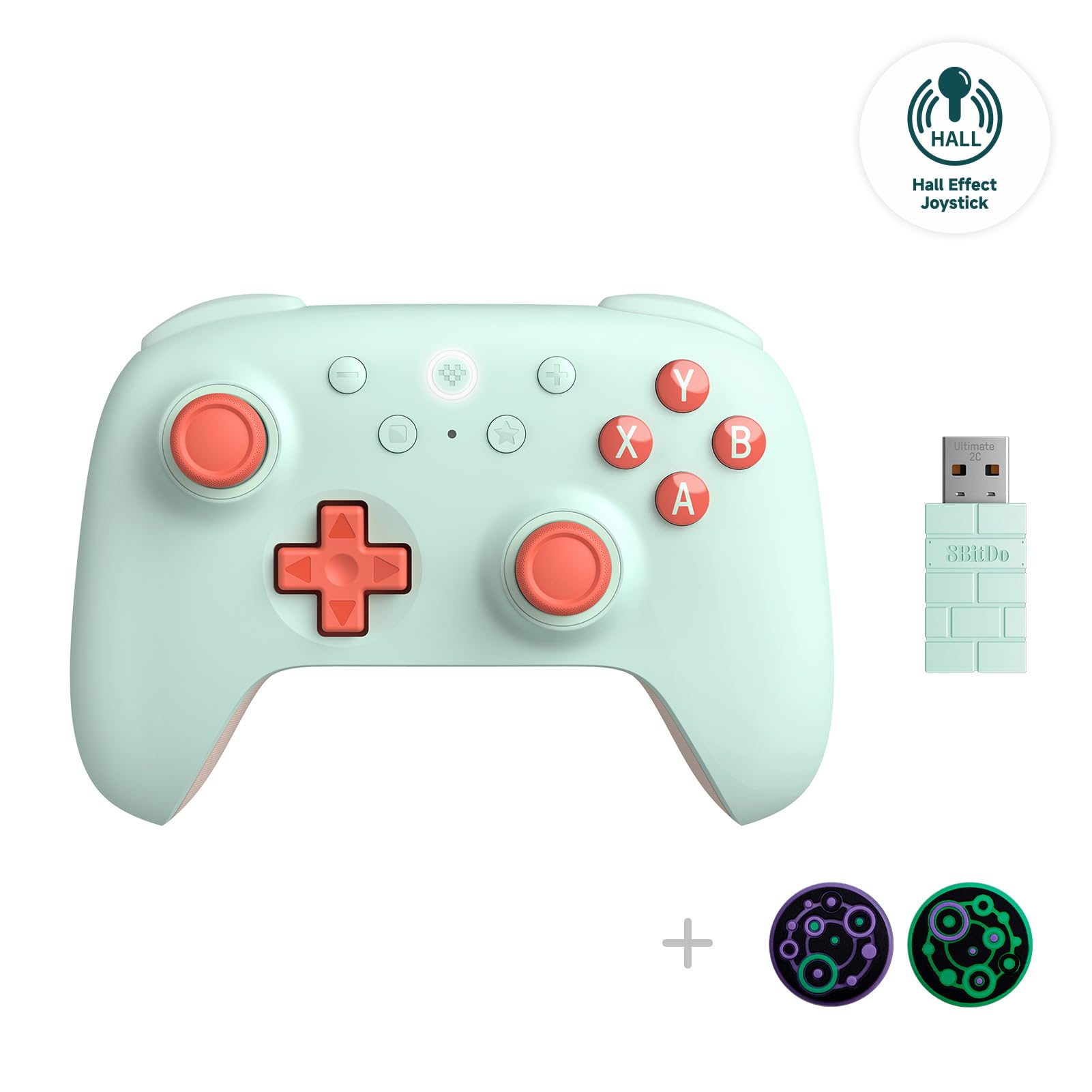 8Bitdo Ultimate 2C Hall Effect Joysticks and Hall Triggers Wireless Controller for Windows PC and Android  with Remappable L4/R4 Bumpers  Turbo function & Rumble vibration (Mint)