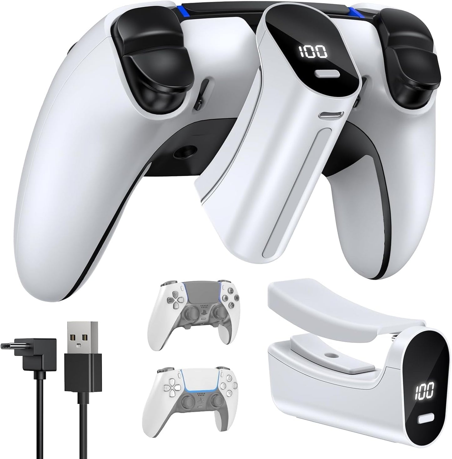 [LED Display] YUANHOT 7400mWh Rechargeable Battery Pack for PS5 and PS5 Edge Controller  Battery Extender for PlayStation 5 and PlayStation fine design Controller  Play and Charge Kit for ps5 Accessories