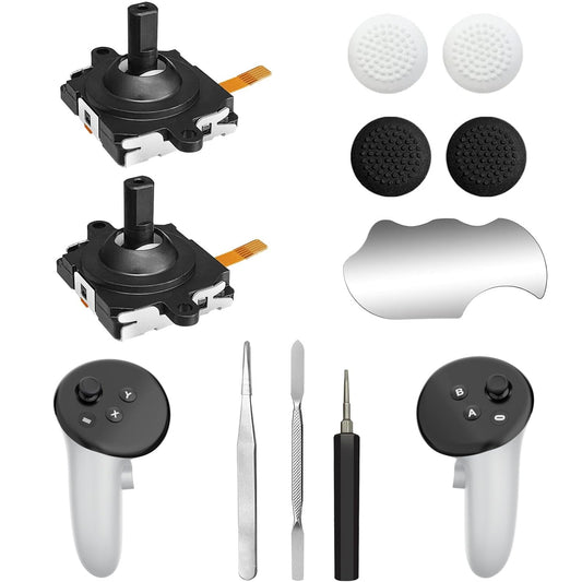 Joystick Replacement Kit for Meta Quest 3 Controllers - 2? Analog Thumb Sticks + 4? Thumbstick Caps with Tools - Compatible Quest 3 Accessories for Left/Right Controller Repair