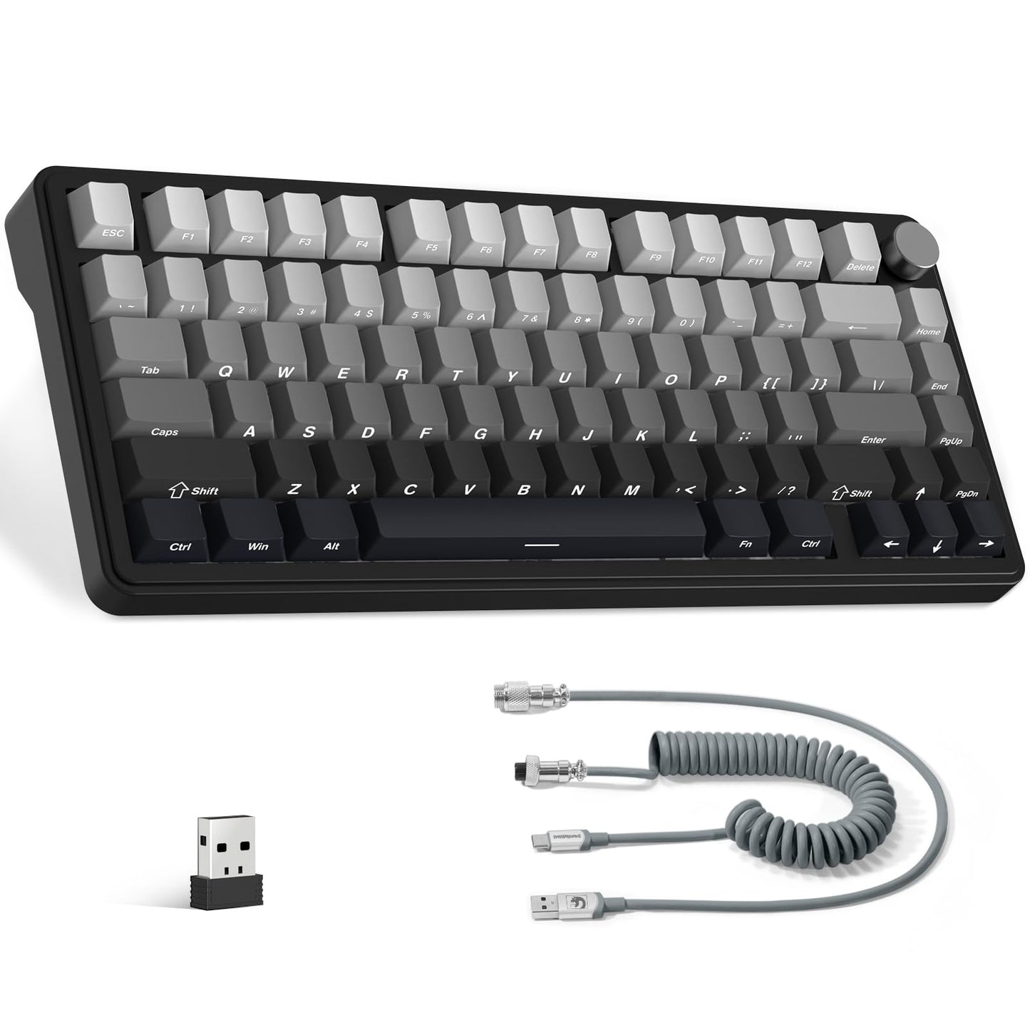 ATTACK SHARK X85 Wireless Mechanical Gaming Keyboard with Knob Hot Swappable BT/2.4GHz/USB-C Side Print PBT Keycaps 75% Gasket Keyboard RGB Coiled Cable Linear White Jade Switch for PC/MAC/Win