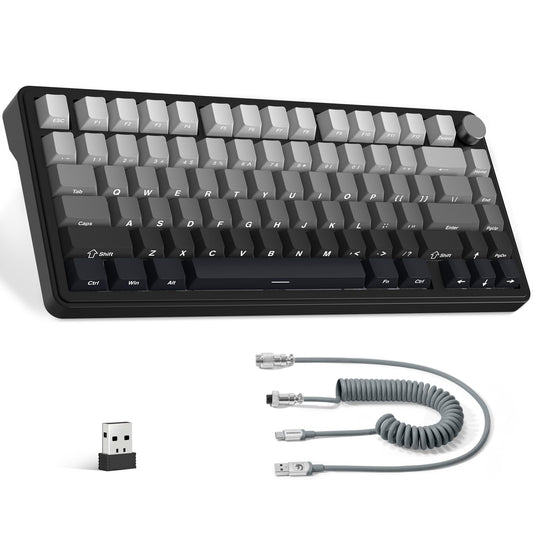 ATTACK SHARK X85 Wireless Mechanical Gaming Keyboard with Knob Hot Swappable BT/2.4GHz/USB-C Side Print PBT Keycaps 75% Gasket Keyboard RGB Coiled Cable Linear White Jade Switch for PC/MAC/Win