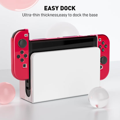 FANPL Dockable Clear Case for Nintendo Switch OLED 2021 - Red, Strong & Durable Protective Cover for Joy Con Controller, Model NOD-18