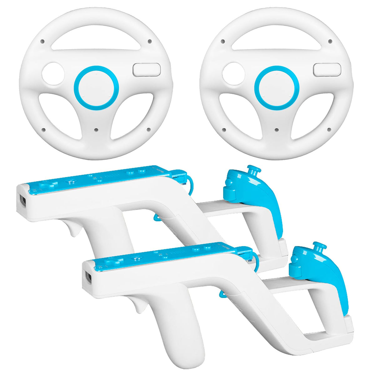 Machine-Ya Wii Zapper tool and Steering Wheel Compatible with Nintendo Wii & Wii U Remote Game (2-Pack  White)
