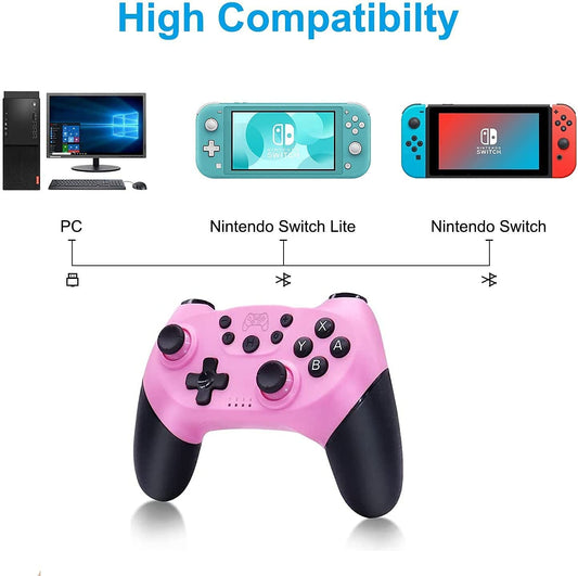 ＲＵＥＩＵＲＩ S-witch Wireless Gamepad for Switch/Switch Lite - Pink & Green, Gyro Axis, Turbo, Adjustable Dual Shock