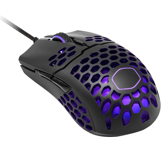 Cooler Master MM711 RGB-LED Lightweight 60g Wired Gaming Mouse - 16000 DPI Optical Sensor  20 Million Click Omron Switches  Smooth Glide PTFE Feet  and Ambidextrous Honeycomb Shell - Matte Black