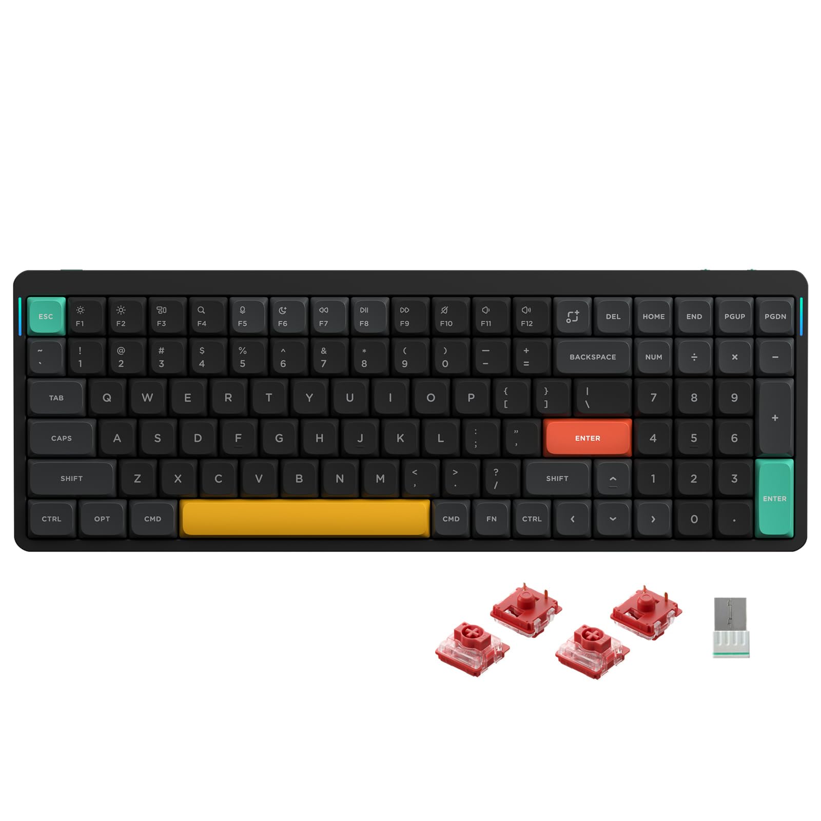 nuphy Air96 V2 Wireless Mechanical Keyboard 100 Keys RGB Backlit Keyboard Supports Bluetooth 5.1 2.4G and Wired Connection for PC/Laptop/Windows/Mac -Black Gateron Cowberry Switch