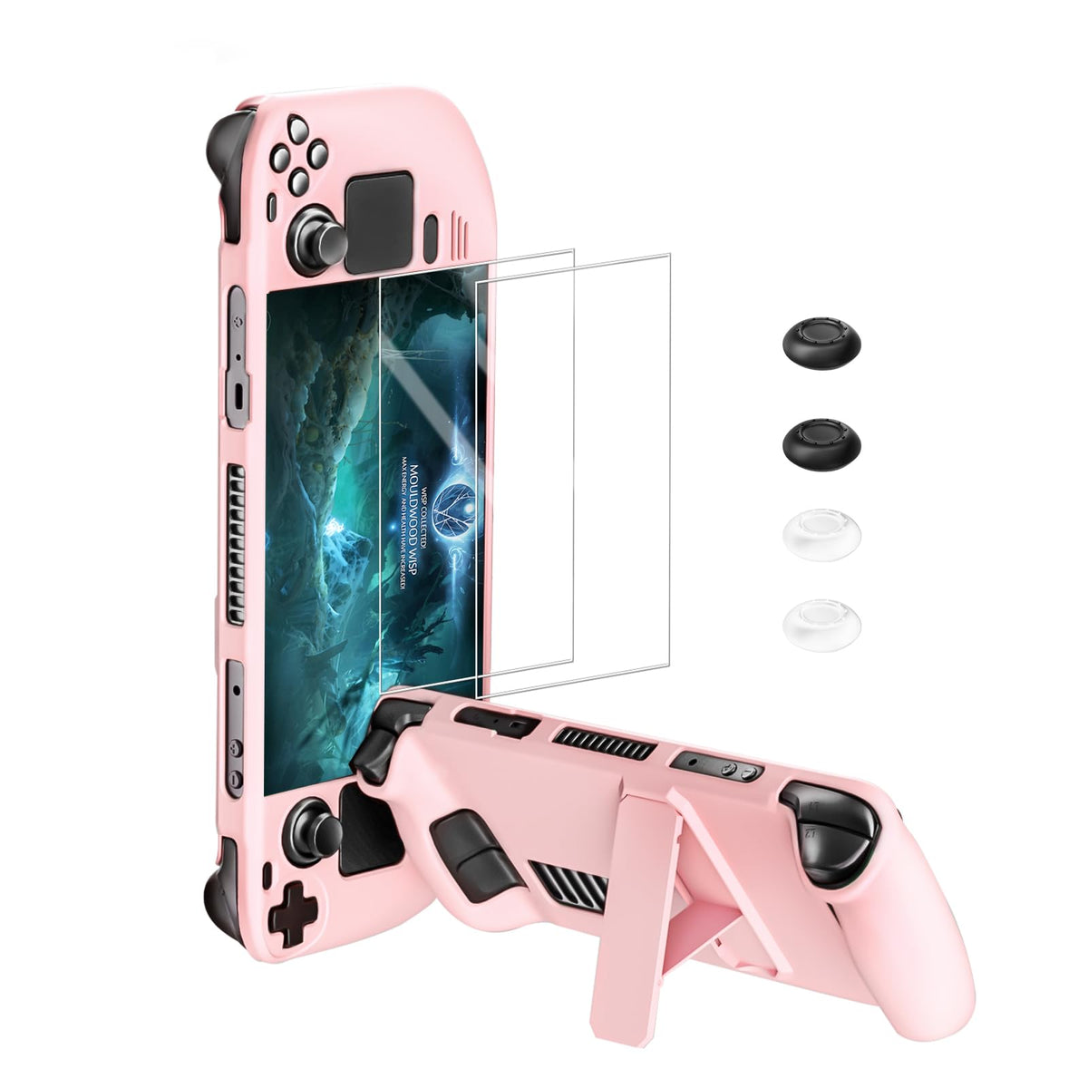 bibuks Steam Deck Case,Steam Deck OLED Protective Case,Non-Slip Skin Protective Shell Accessories with Kickstand ,2 Screen Prote