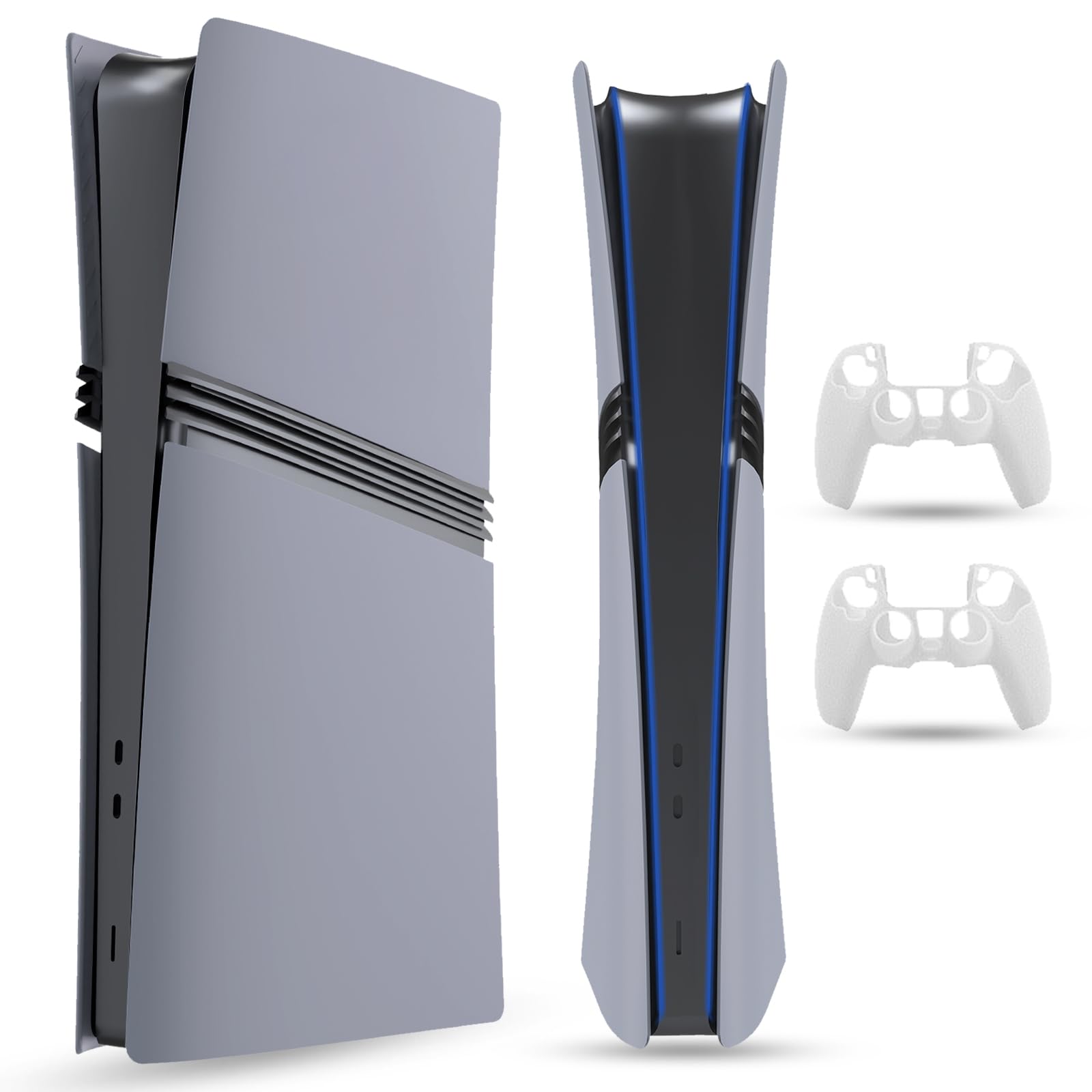 PEYANZ Faceplate for PS5 Pro (Digital Edition)  Cover Plate  ABS Shell  Matt Skin  with Extra 2 Controller Silicone Covers (Grey)